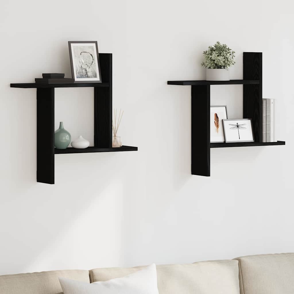 Seinähyllyt 2 kpl musta tammi 50x12x50 cm keinopuu