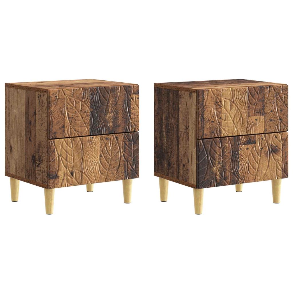 Yöpöytä 2 pcs Vanha puu 43 x 34,5 x 48 cm Tekninen puu