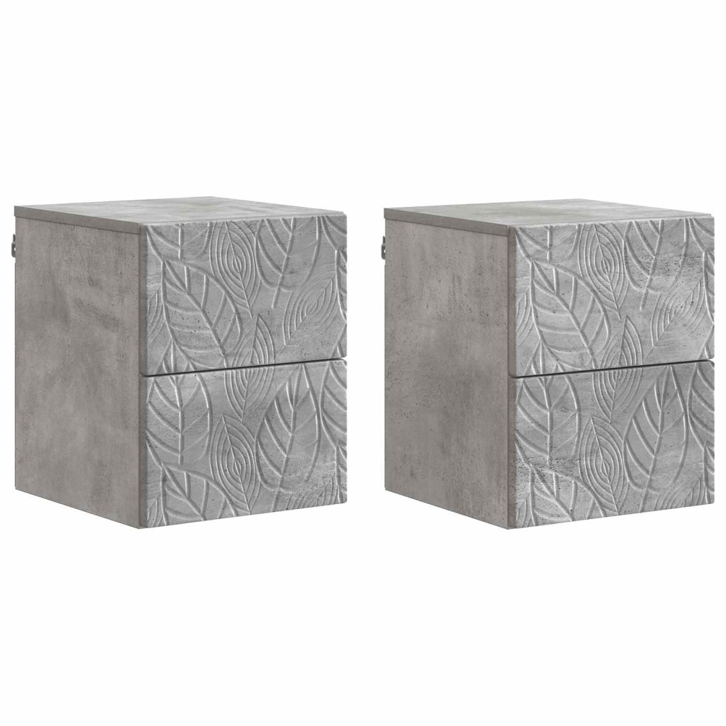 Seinälle Kiinnitettävä Yöpöytä 2 pcs Betoninharmaa