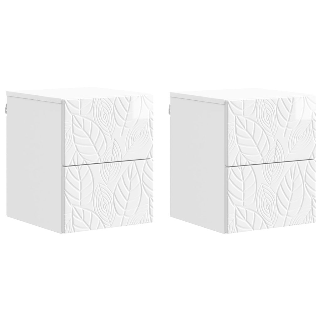 Seinälle Kiinnitettävä Yöpöytä 2 pcs Korkeakiiltoinen valkoinen