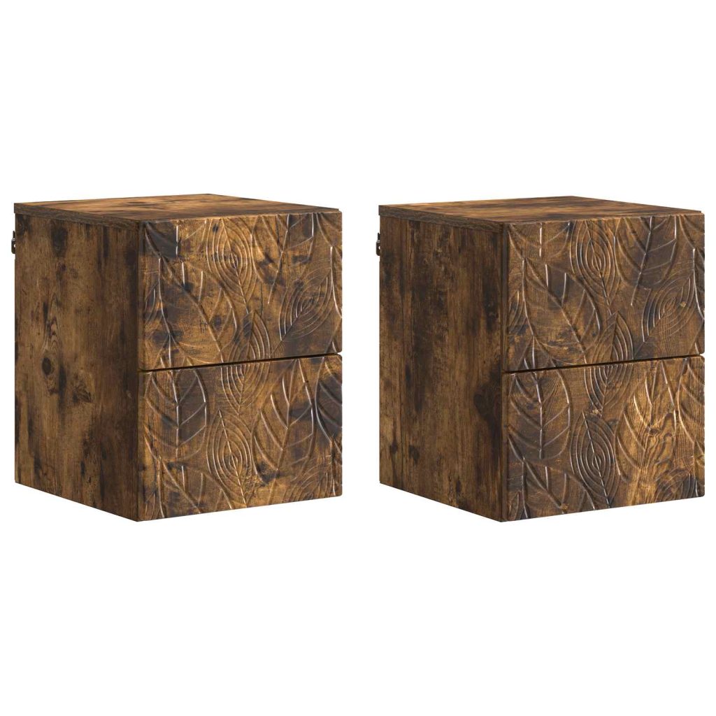 Seinälle Kiinnitettävä Yöpöytä 2 pcs Savutammi