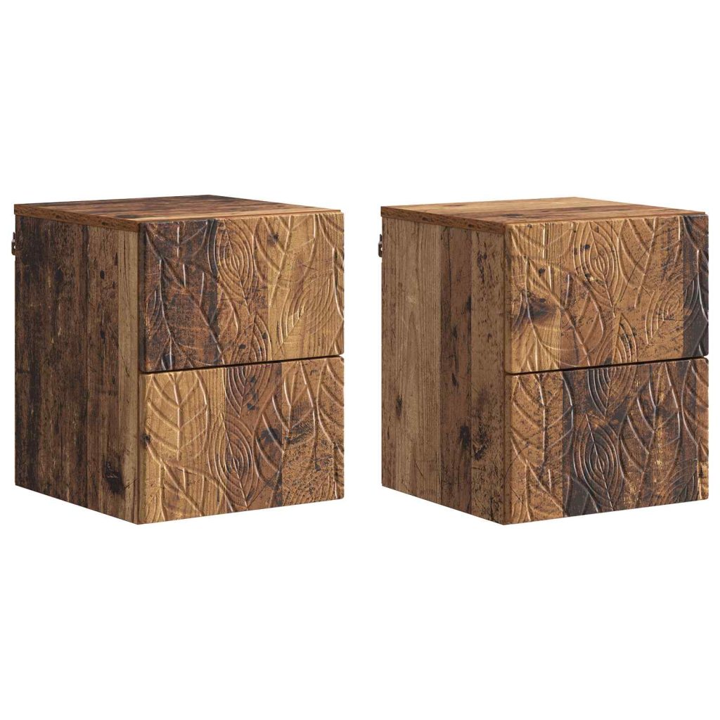 Seinälle Kiinnitettävä Yöpöytä 2 pcs Vanha puu
