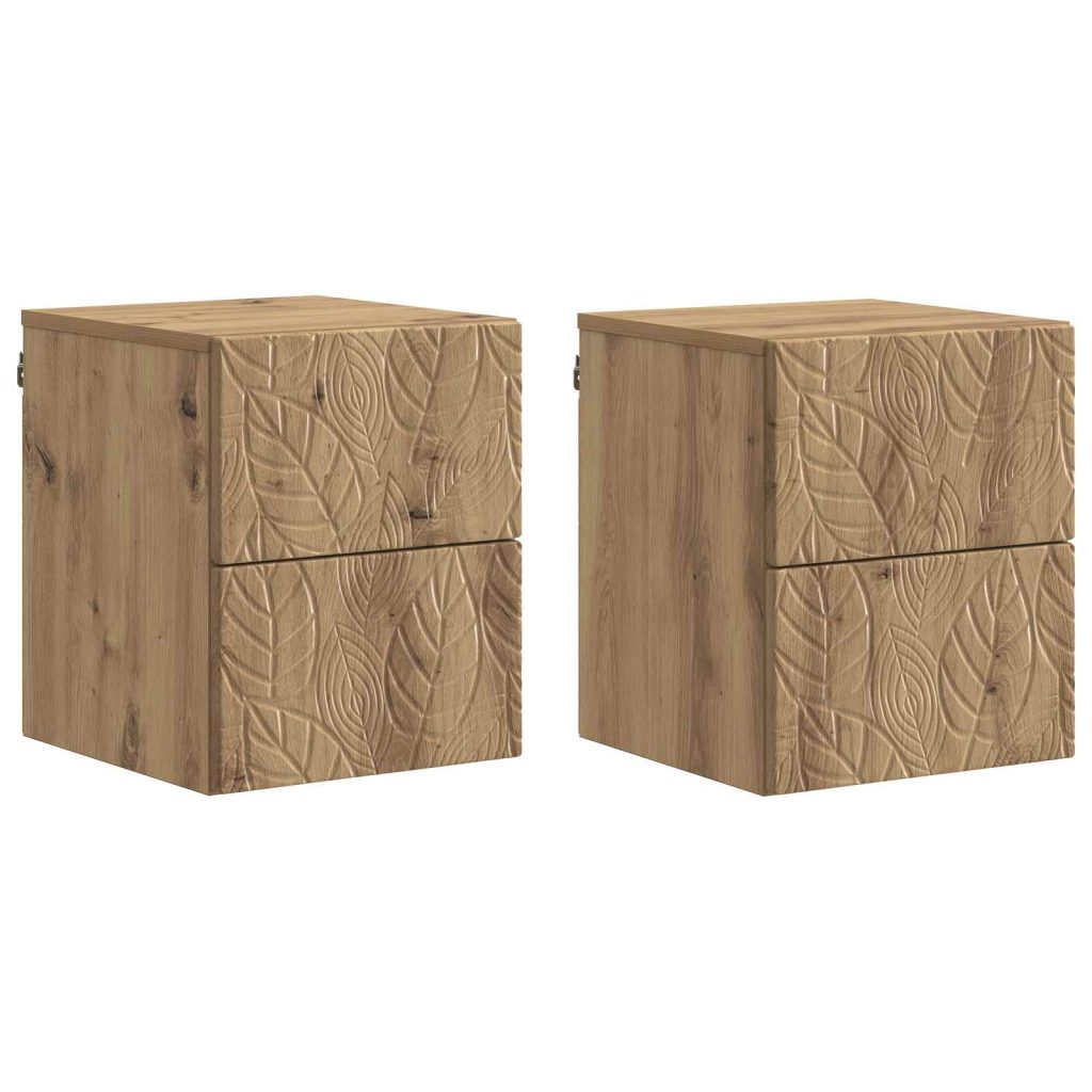 Seinälle Kiinnitettävä Yöpöytä 2 pcs Artisaanitammi