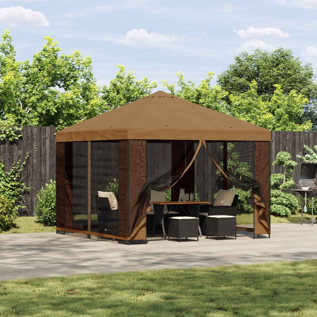 Huvimaja 3 x 3 m Beige Polyesteri ja teräs 190 gsm