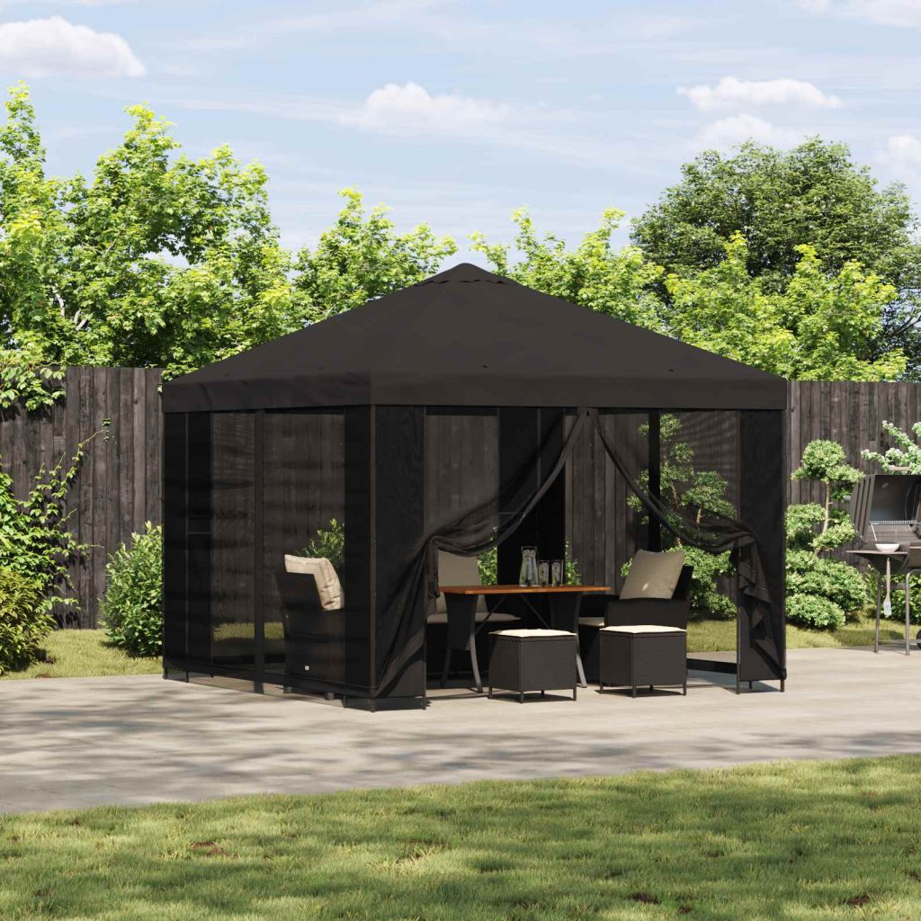 Huvimaja 3 x 3 m Antrasiitti Polyesteri ja teräs 190 gsm