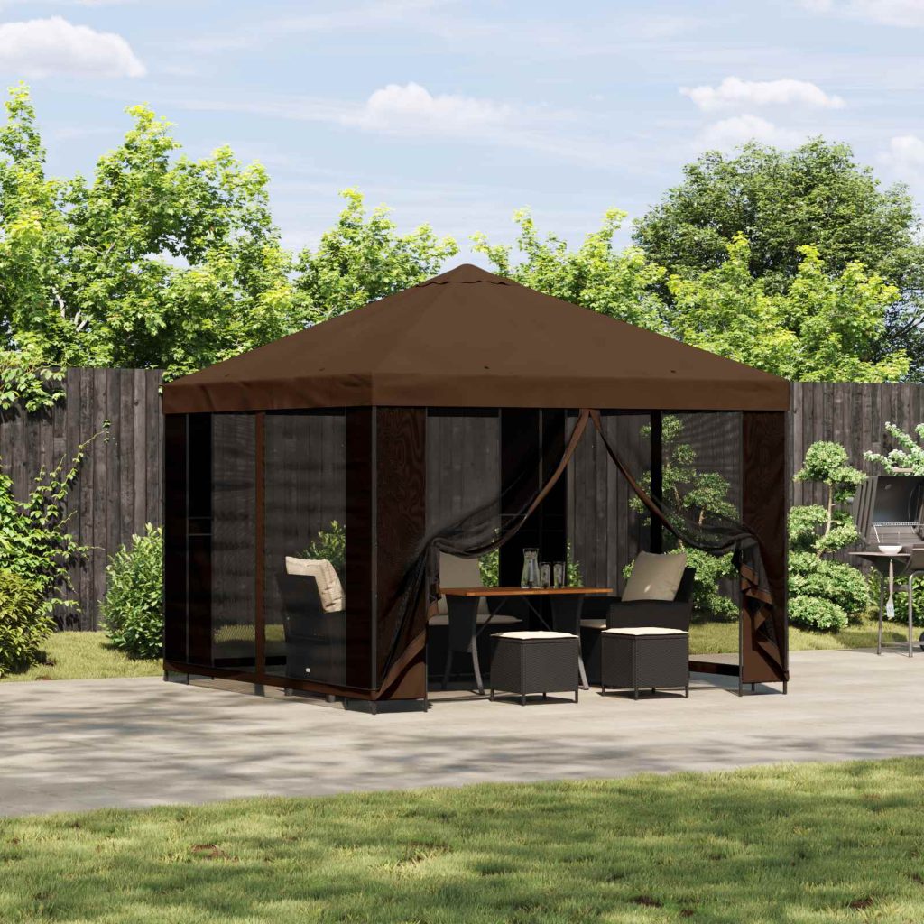 Huvimaja 3 x 3 m Ruskea Polyesteri ja teräs 190 gsm