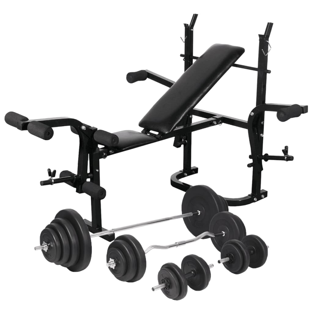 Kuntopenkki painotangolla + levy- ja käsipainosarja 120 kg
