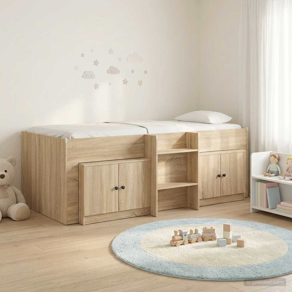 Loft-sängyn kehys kaapilla 3 kpl Sonoma-tammi Tekninen puu