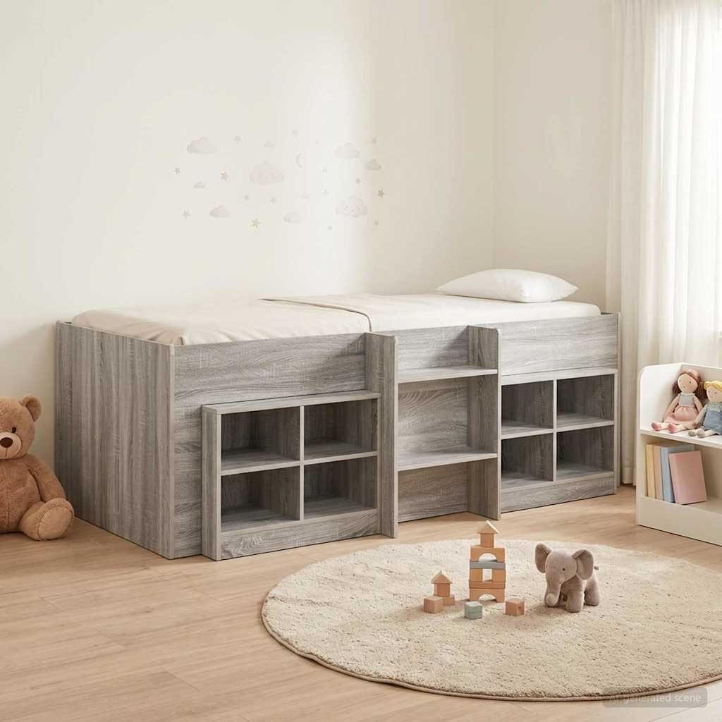 Loft-sängyn kehys kaapilla 3 kpl Harmaa Sonoma Tekninen puu
