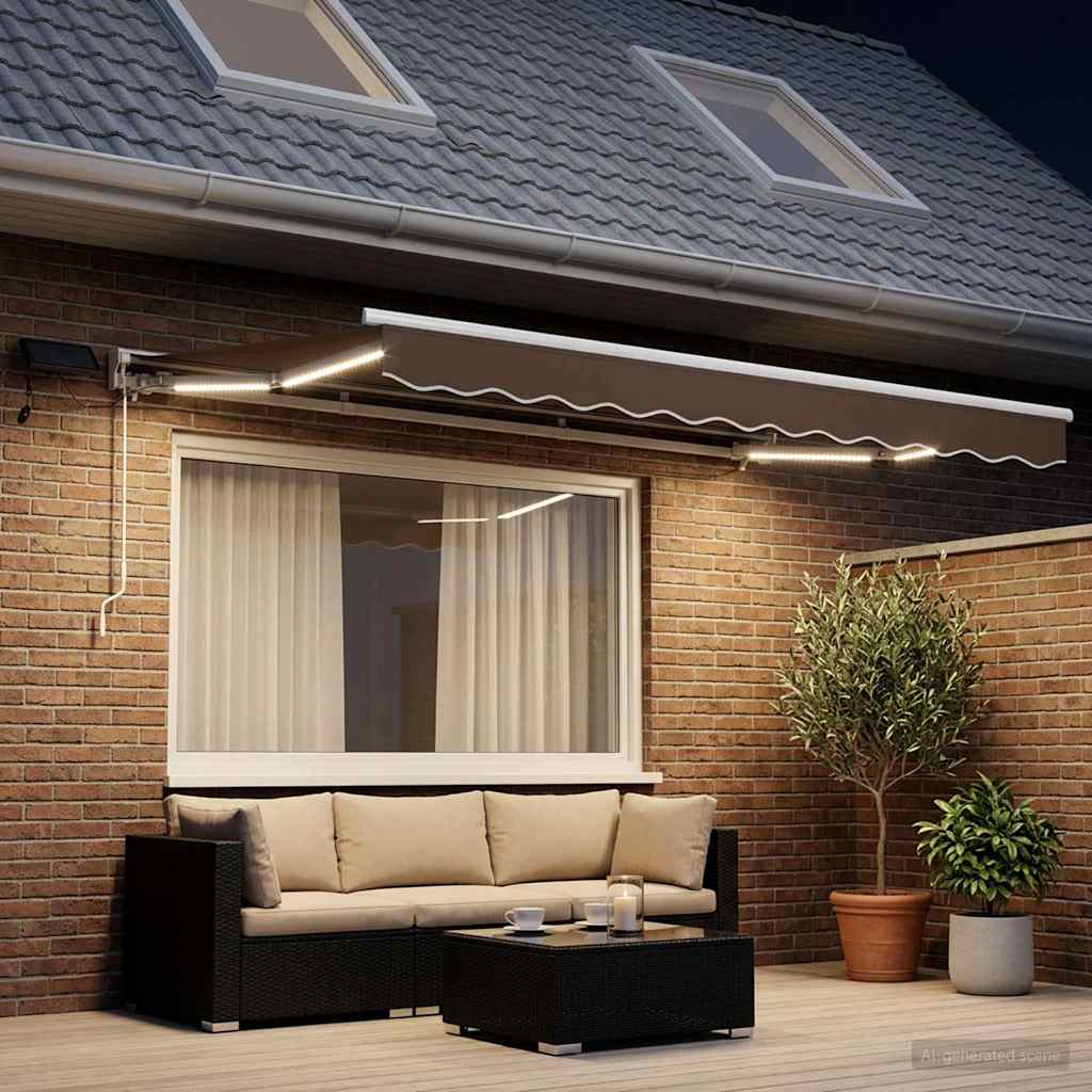 Manuaalinen markiisin runko LED-valoilla Taupe 3 x 2 m