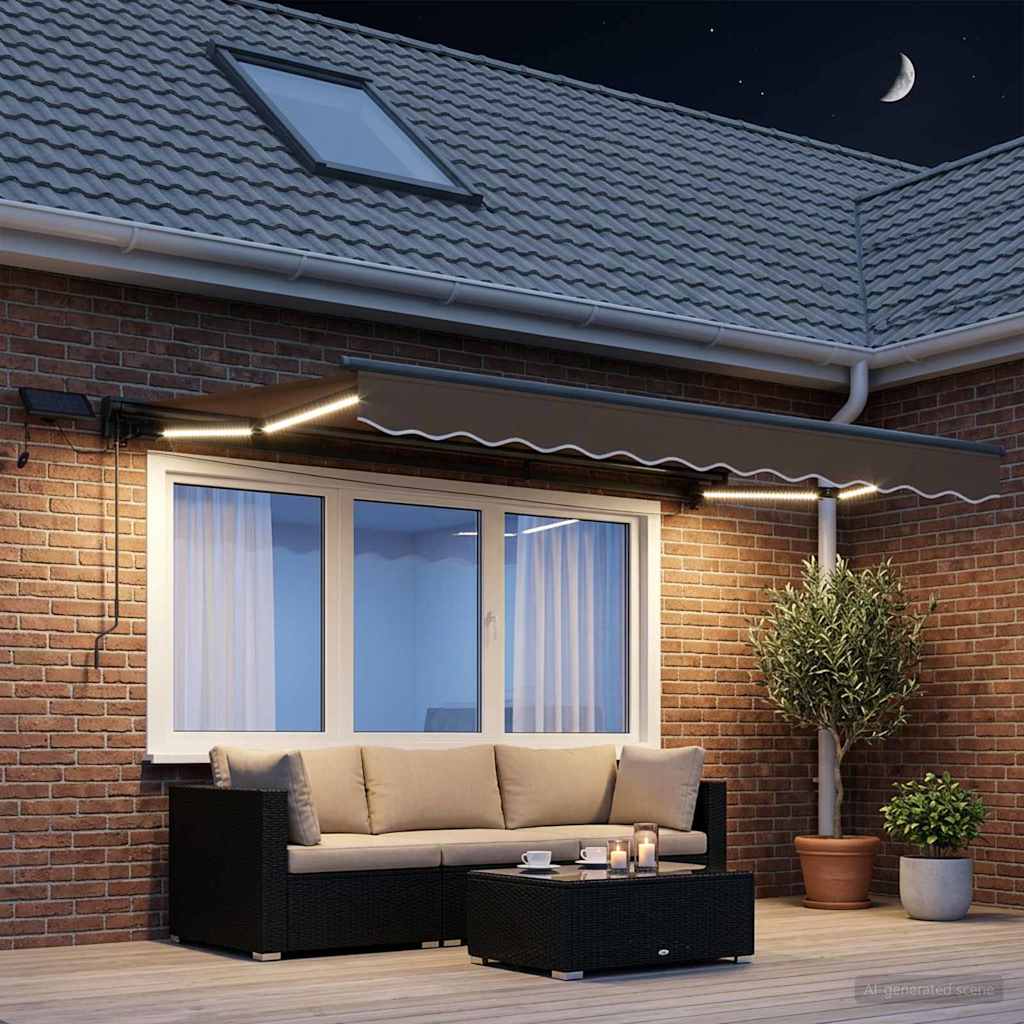 Manuaalinen markiisin runko LED-valoilla Taupe 3 x 2 m