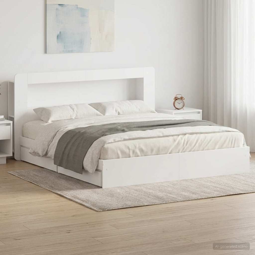 Sänkykehys varastolla päätyllä valkoinen 6FT Super King Size