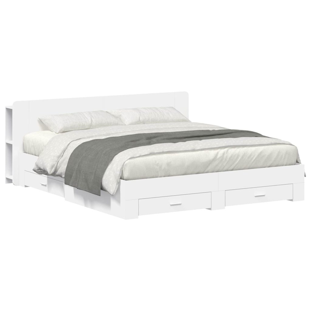 Sänkykehys varastolla päätyllä valkoinen 6FT Super King Size