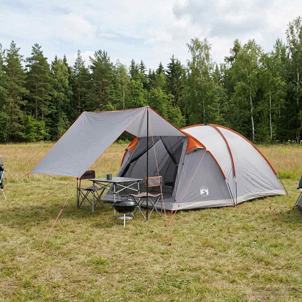 Mökki teltta Harmaa ja oranssi 6-henkilöä Polyesteri ja teräs