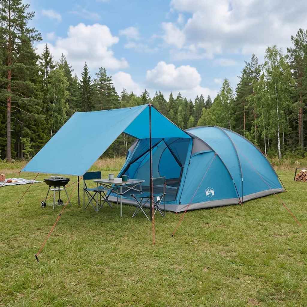 Mökki teltta katolla Sininen 8-henkilöä Polyesteri ja teräs
