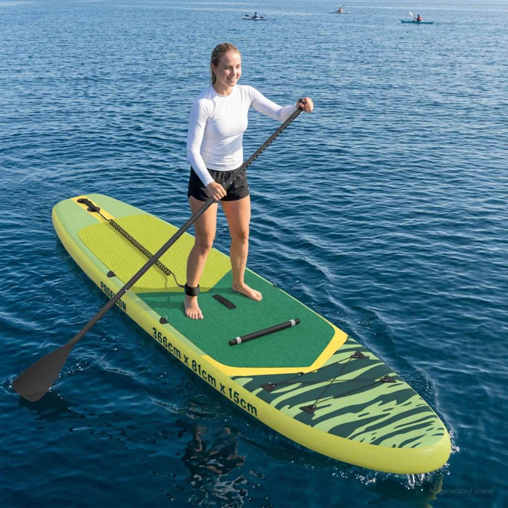 SUP-levy penkillä 2-in-1 POSEIDON 366 x 81 x 15 cm Vihreä