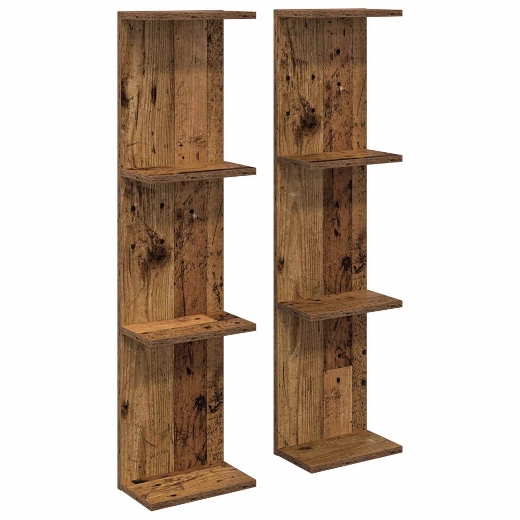Seinähylly 2 pcs Vanha puu 25 x 15 x 100 cm Tekninen puu