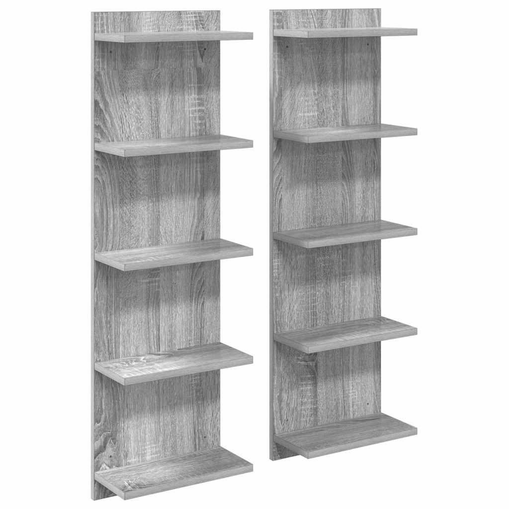 Seinähylly 2 pcs Harmaa Sonoma 30 x 15 x 100 cm Tekninen puu
