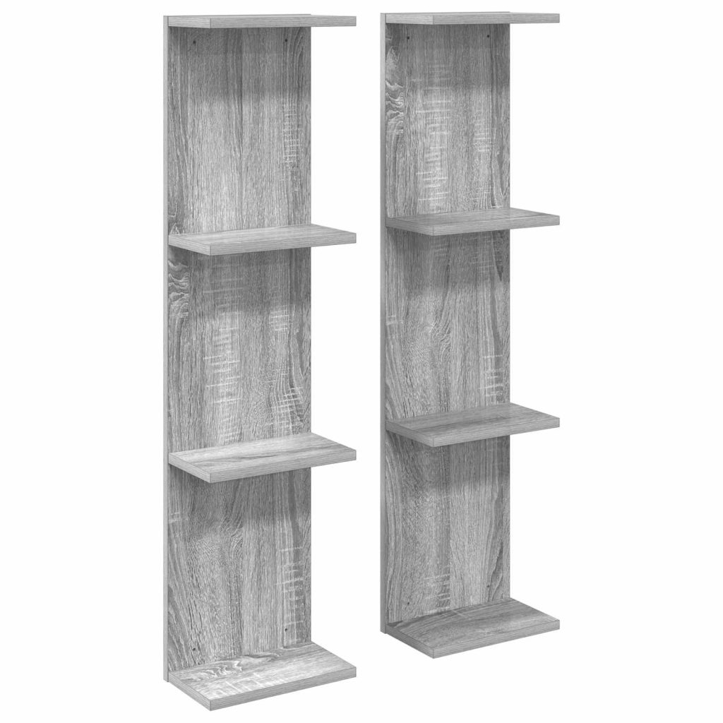 Seinähylly 2 pcs Harmaa Sonoma 22 x 15 x 100 cm Tekninen puu