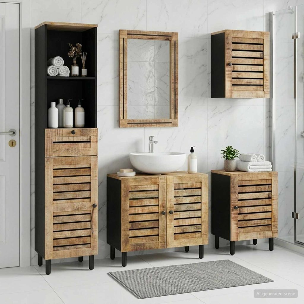 Kylpyhuoneen kaappisetti 5 kpl Luonnollinen 38 x 33 x 160 cm