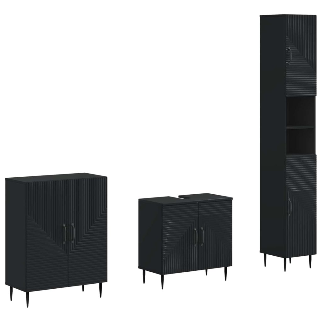 3-osainen kylpyhuonekaappisarja HAARLEM Musta Tekninen puu