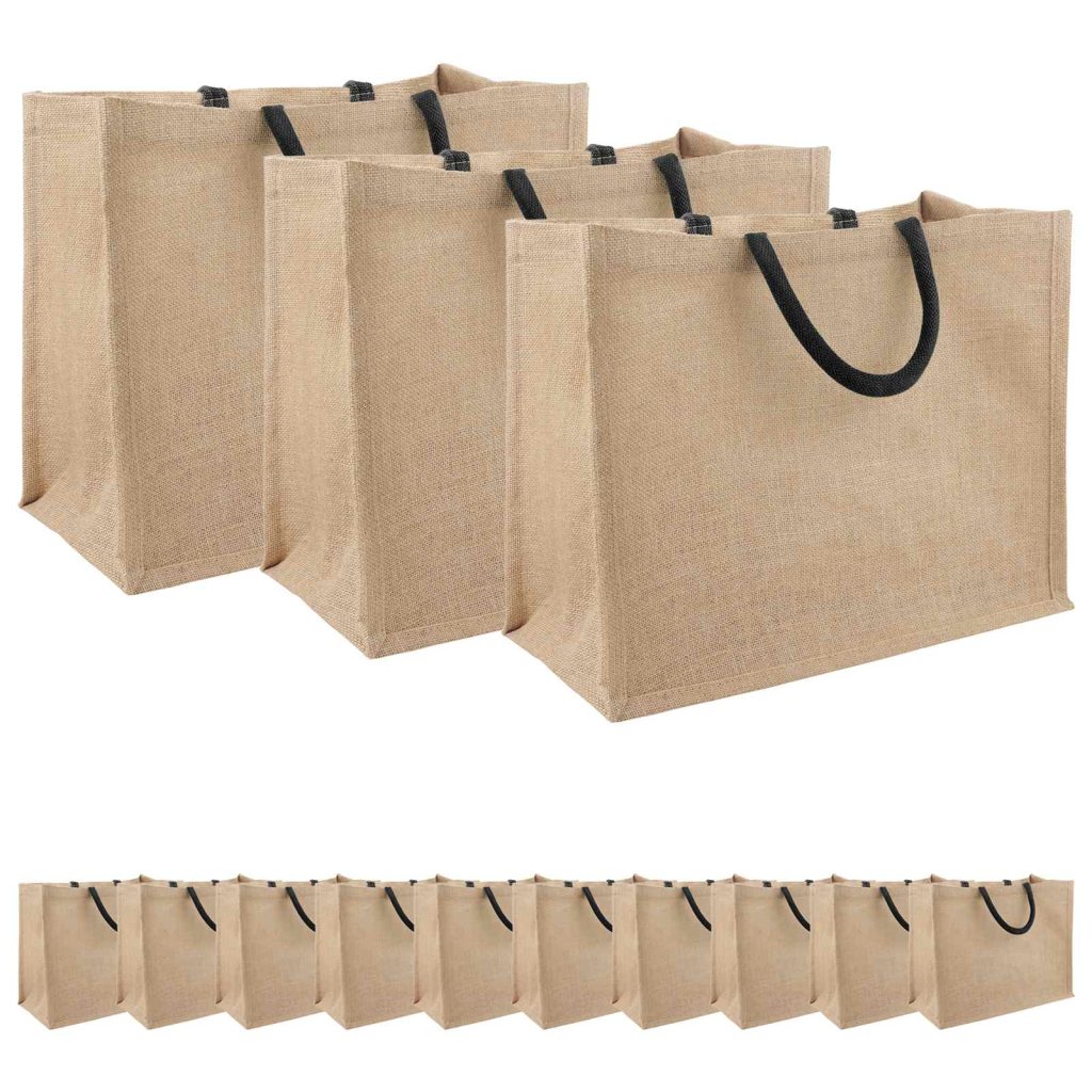 Juutti käsilaukut 50 pcs Luonnollinen ja musta 42 x 33 x 19 cm