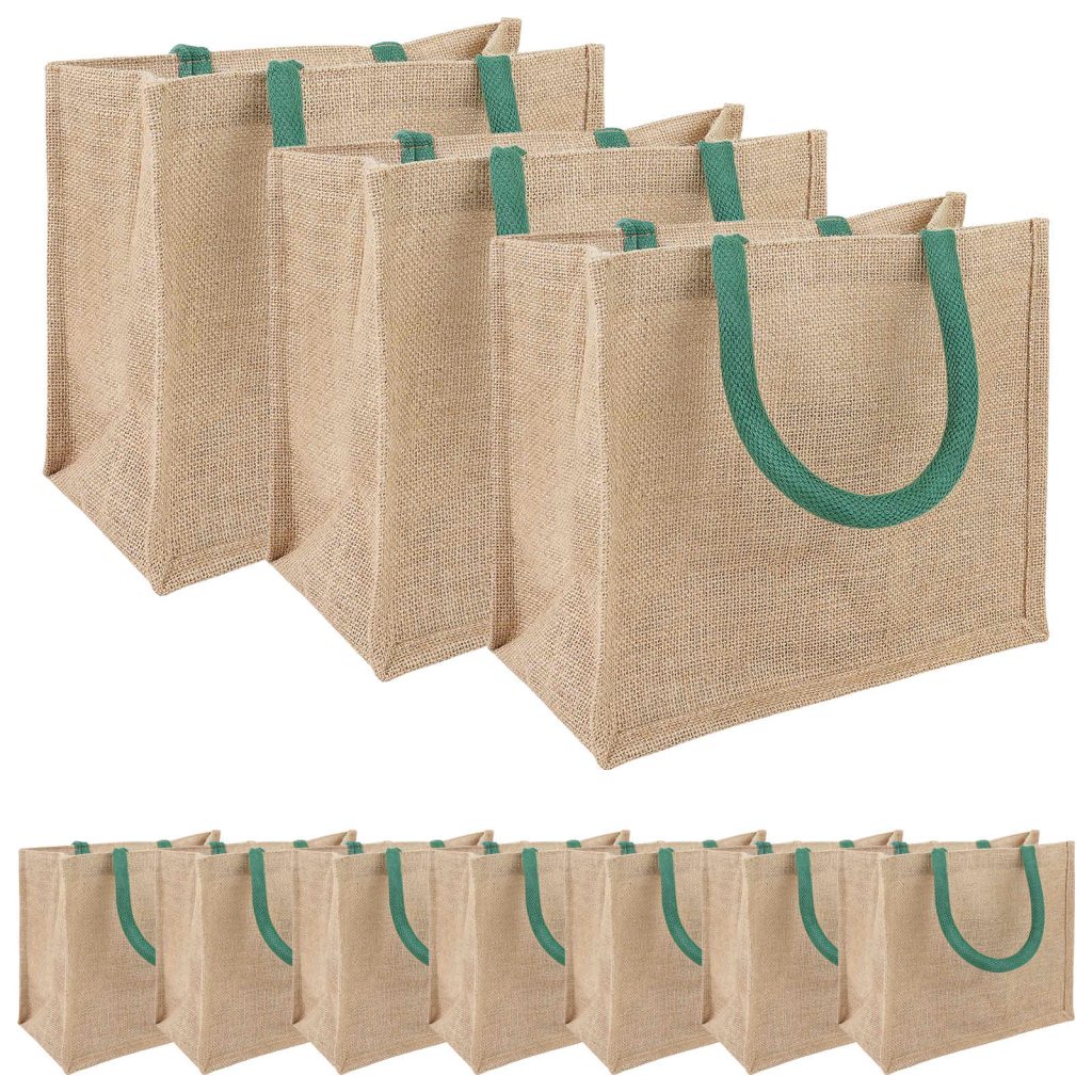 Juutti käsilaukut 10 pcs Luonnollinen ja vihreä 26 x 22 x 14 cm