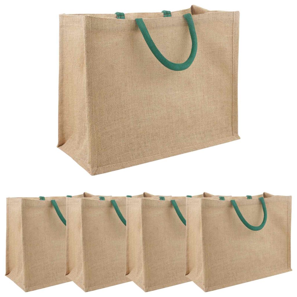 Juutti käsilaukut 5 pcs Luonnollinen ja vihreä 42 x 33 x 19 cm