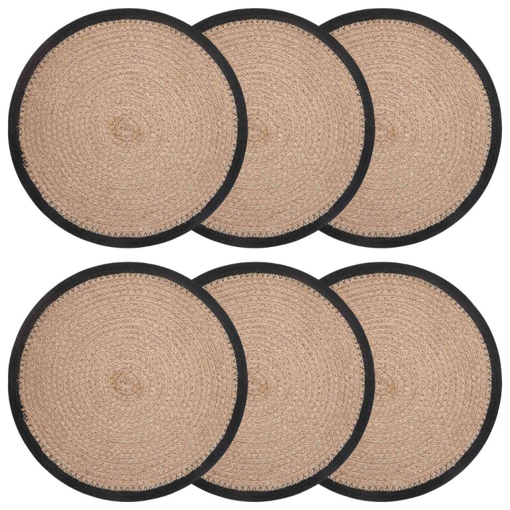 Juutti Lautaset 6 pcs Luonnollinen ja musta Ø 30 cm