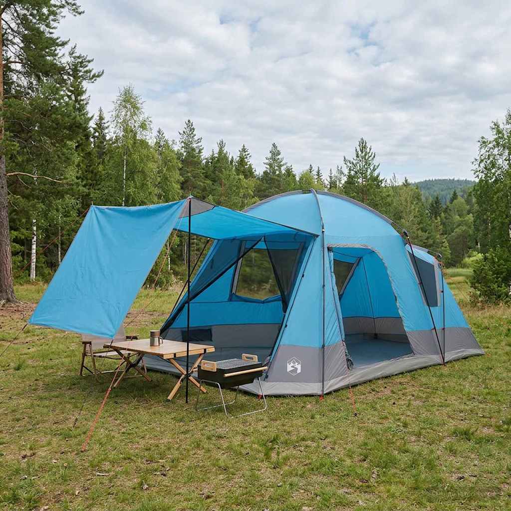 Mökki teltta katolla Sininen 8-henkilöä Polyesteri ja teräs