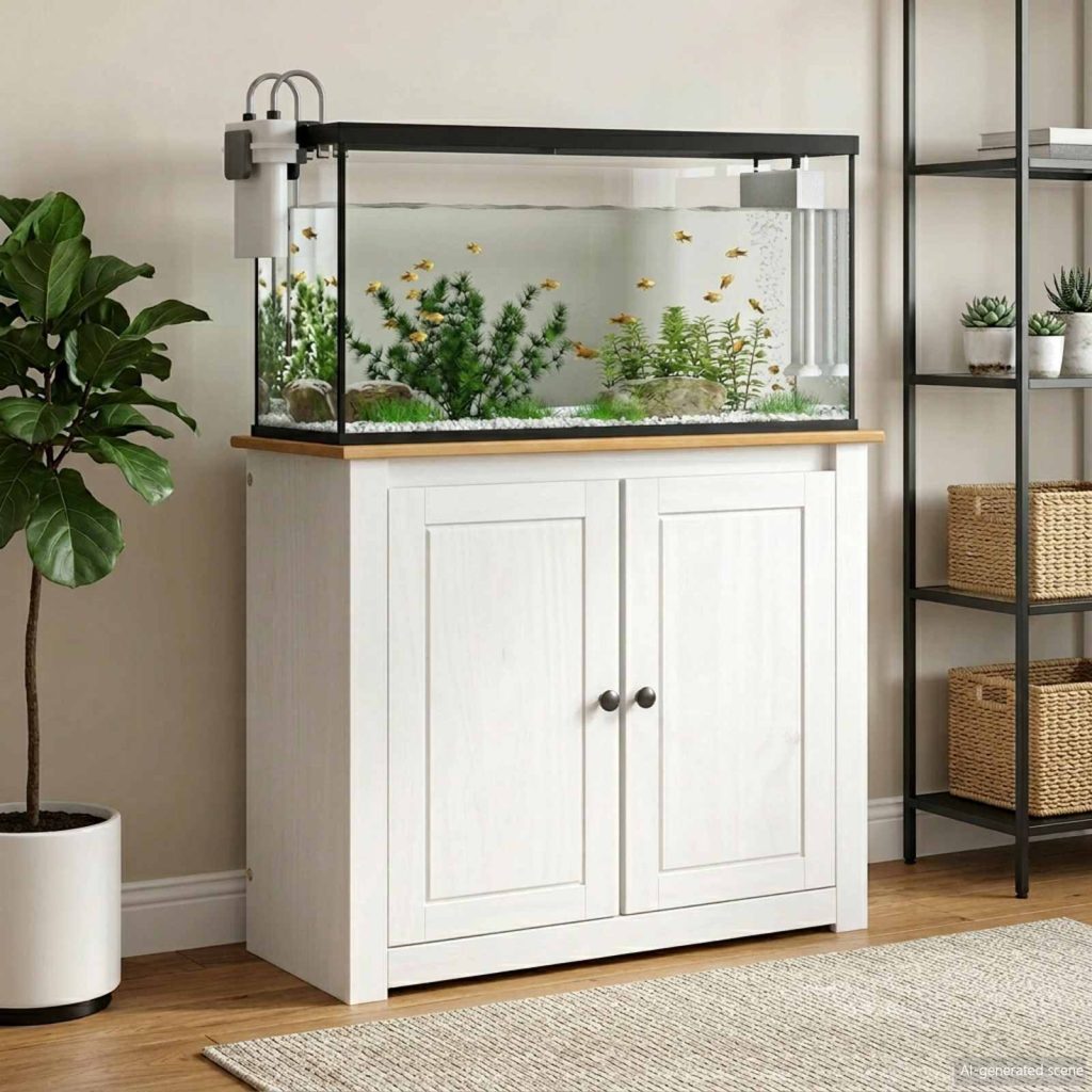 Akvaarioteline PANAMA Valkoinen ja ruskea 81 x 36 x 73 cm