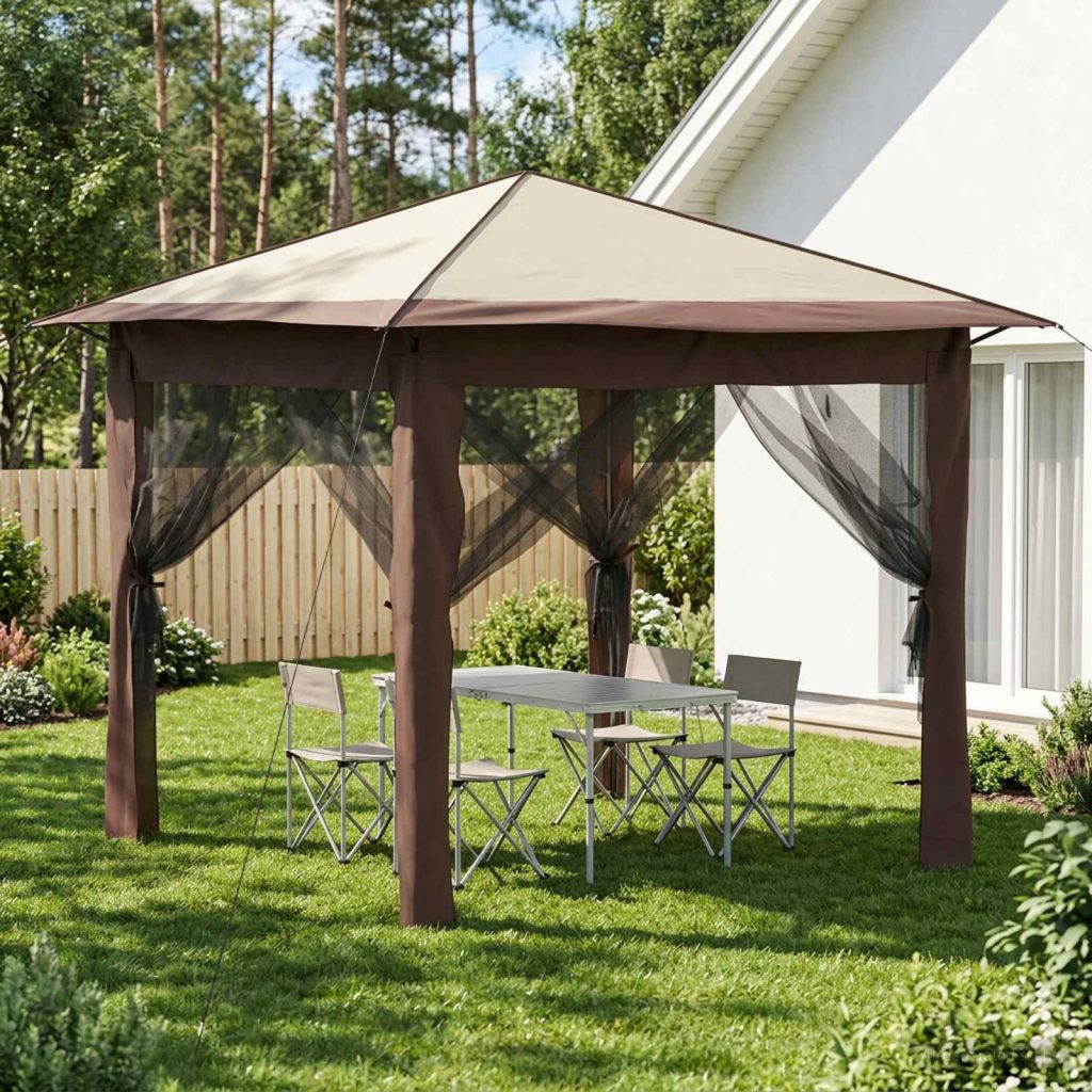 Gazebo 4 Sivuseinällä 2,6 x 2,6 m Kerma ja ruskea