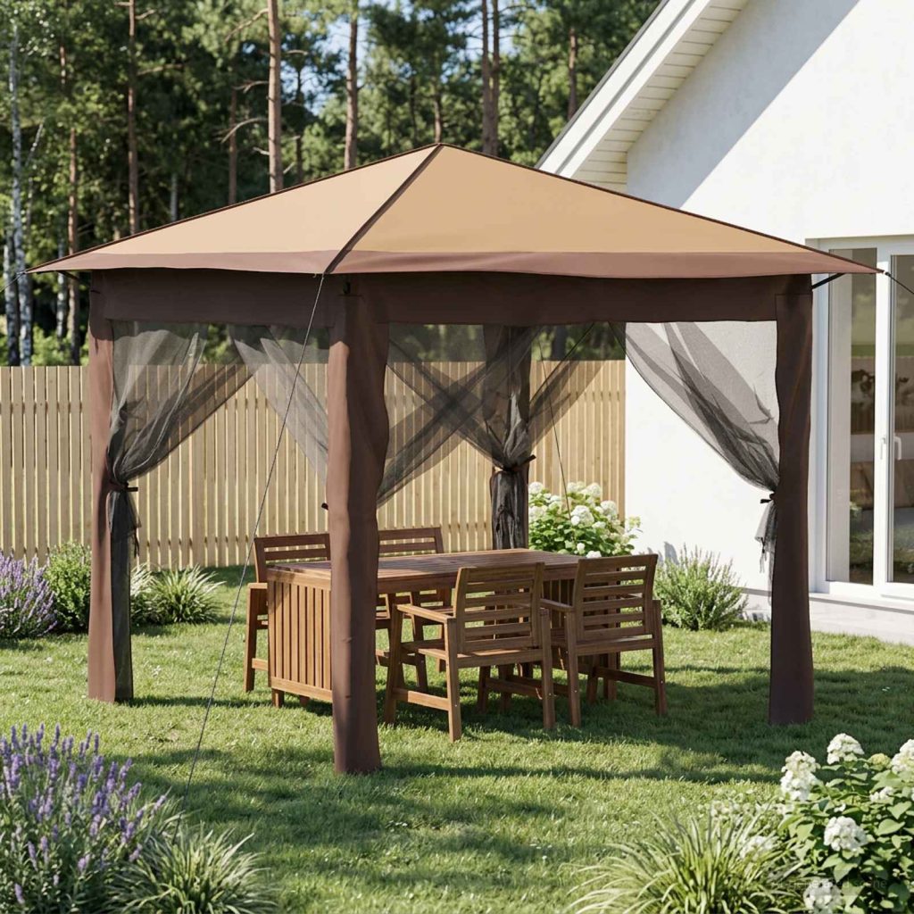 Gazebo 4 Sivuseinällä 2,6 x 2,6 m Beige ja Ruskea