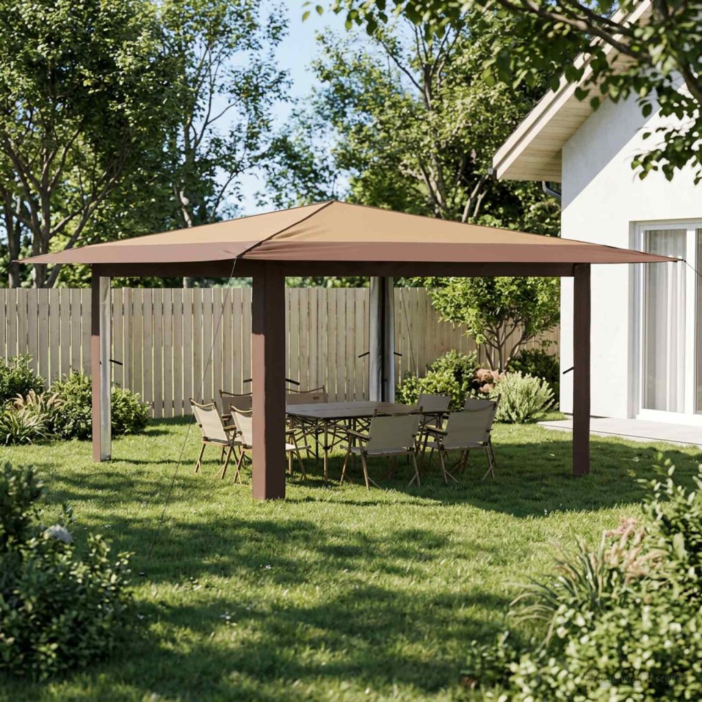 Gazebo ilman seinää 4 x 4 m Beige ja Ruskea