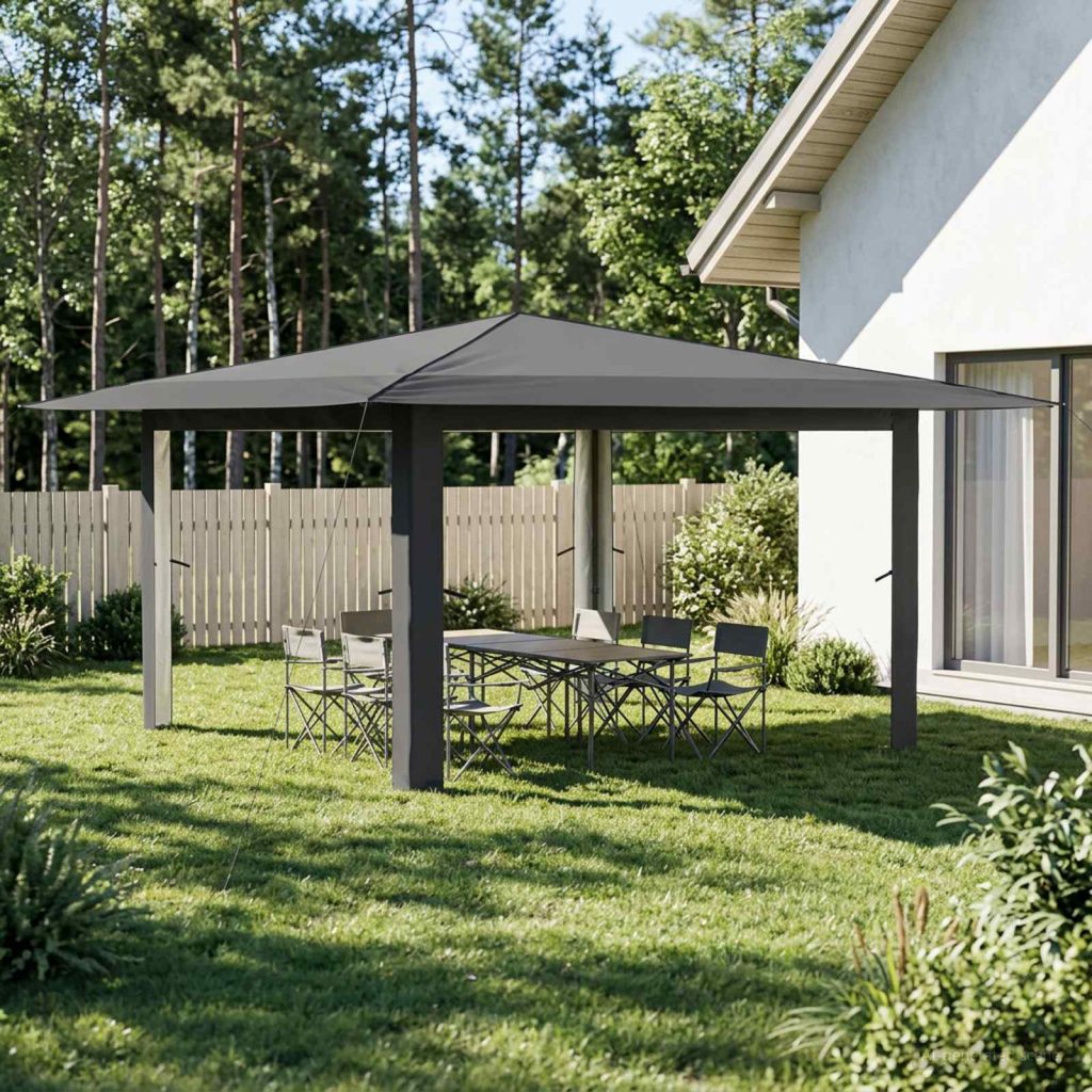 Gazebo ilman seinää 4 x 4 m Vaaleanharmaa ja antrasiitti
