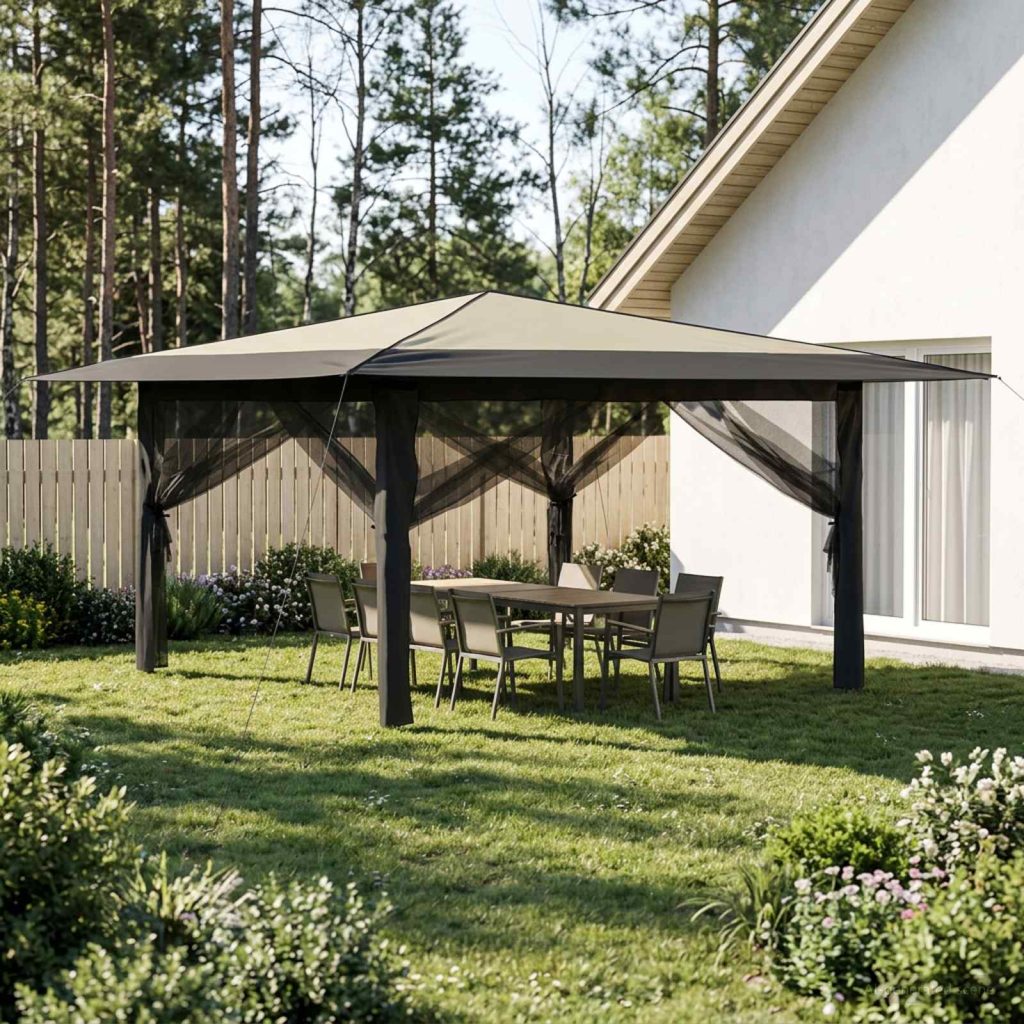 Gazebo, jossa on 4 seinää 4 x 4 m