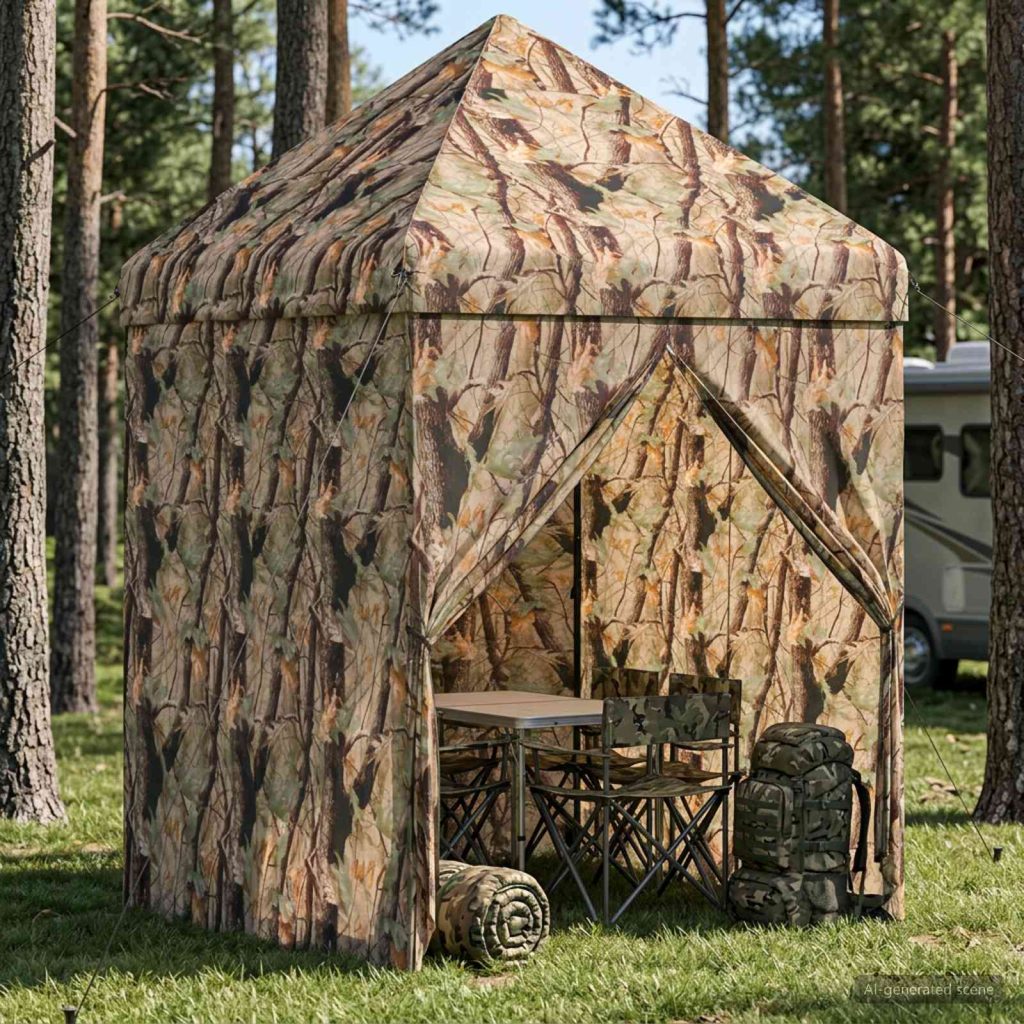 Pikagazebo 4 sivuseinällä 2 x 2 m Metsäkamouflage
