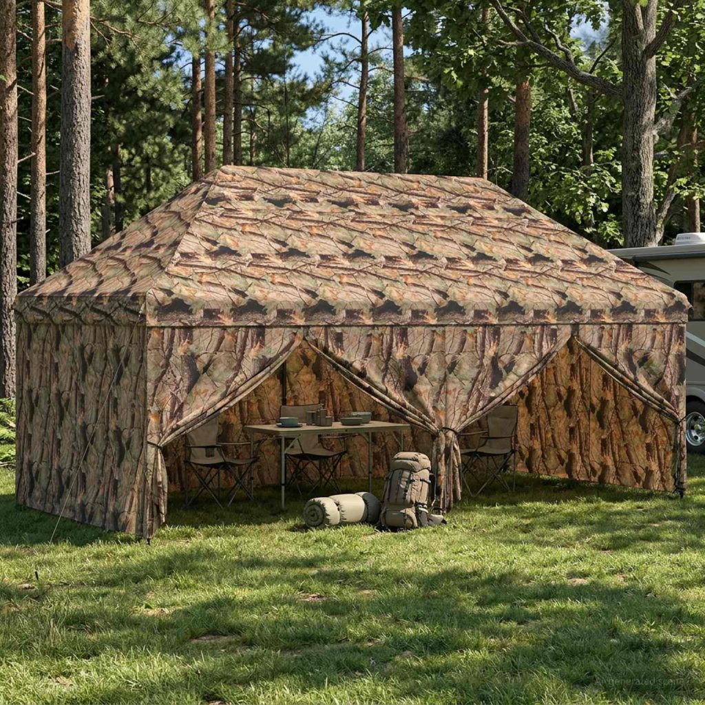 Pikagazebo 4 sivuseinällä 3 x 6 m Metsäkamouflage