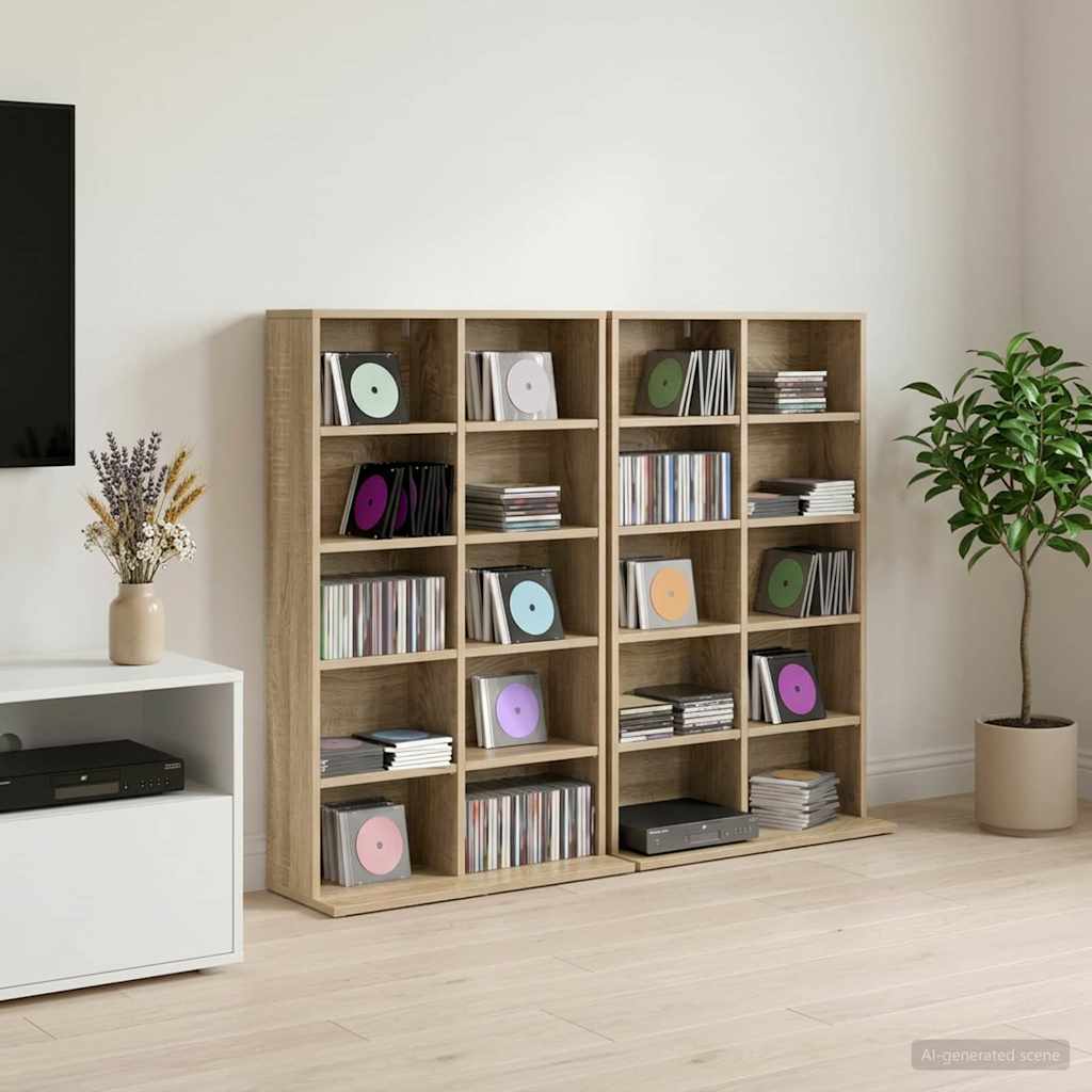 CD-kaappi 2 kpl Sonoma-tammi 65 x 23,5 x 97,5 cm Tekninen puu
