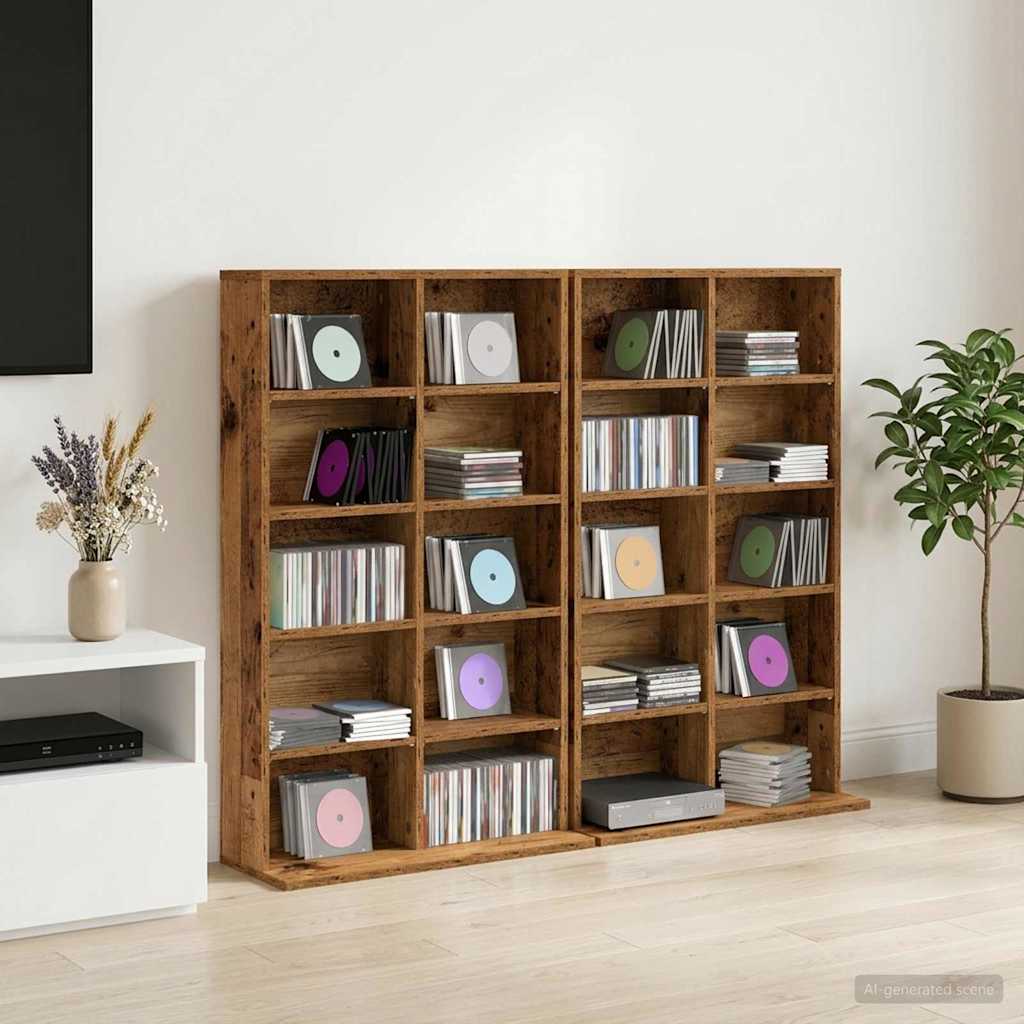 CD-kaappi 2 kpl Vanha puu 65 x 23,5 x 97,5 cm Tekninen puu