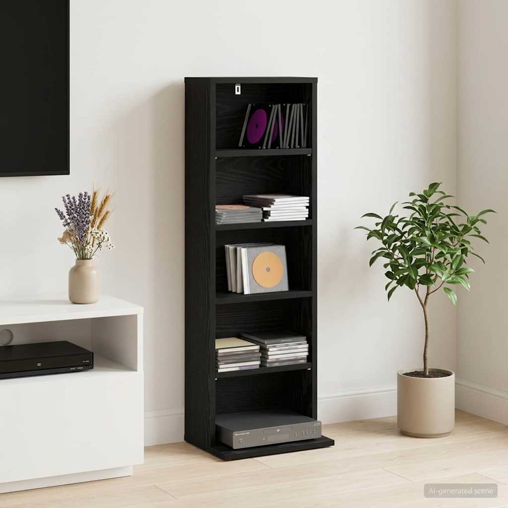CD-kaappi Musta tammi 33 x 23,5 x 97,5 cm Tekninen puu