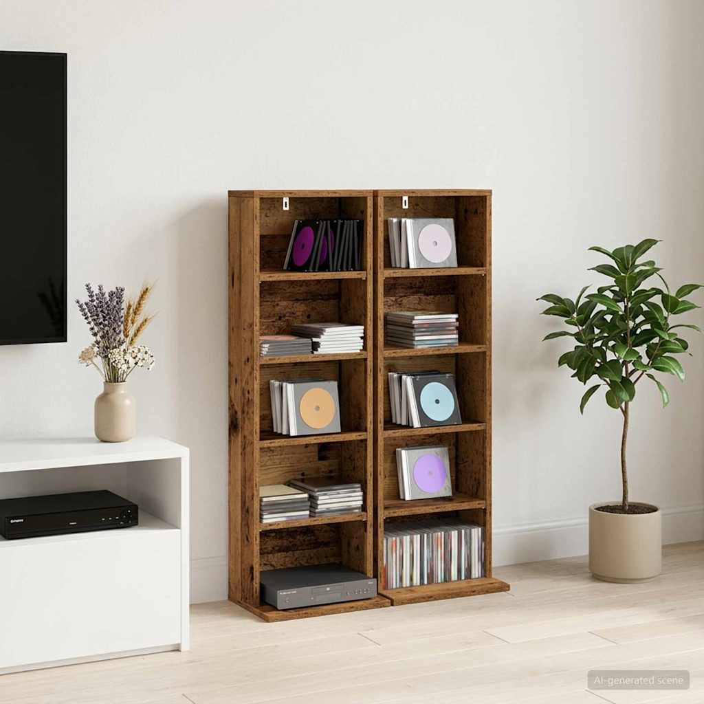 CD-kaappi 2 kpl Vanha puu 33 x 23,5 x 97,5 cm Tekninen puu