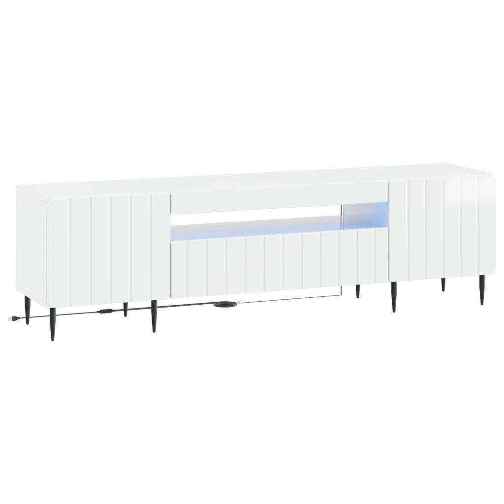 LED TV-kaappi Korkeakiiltoinen valkoinen Tekninen puu