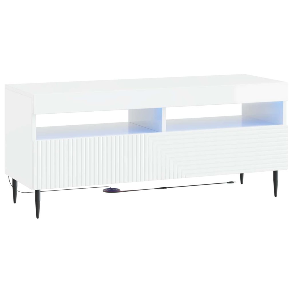 LED TV-kaappi Korkeakiiltoinen valkoinen Tekninen puu