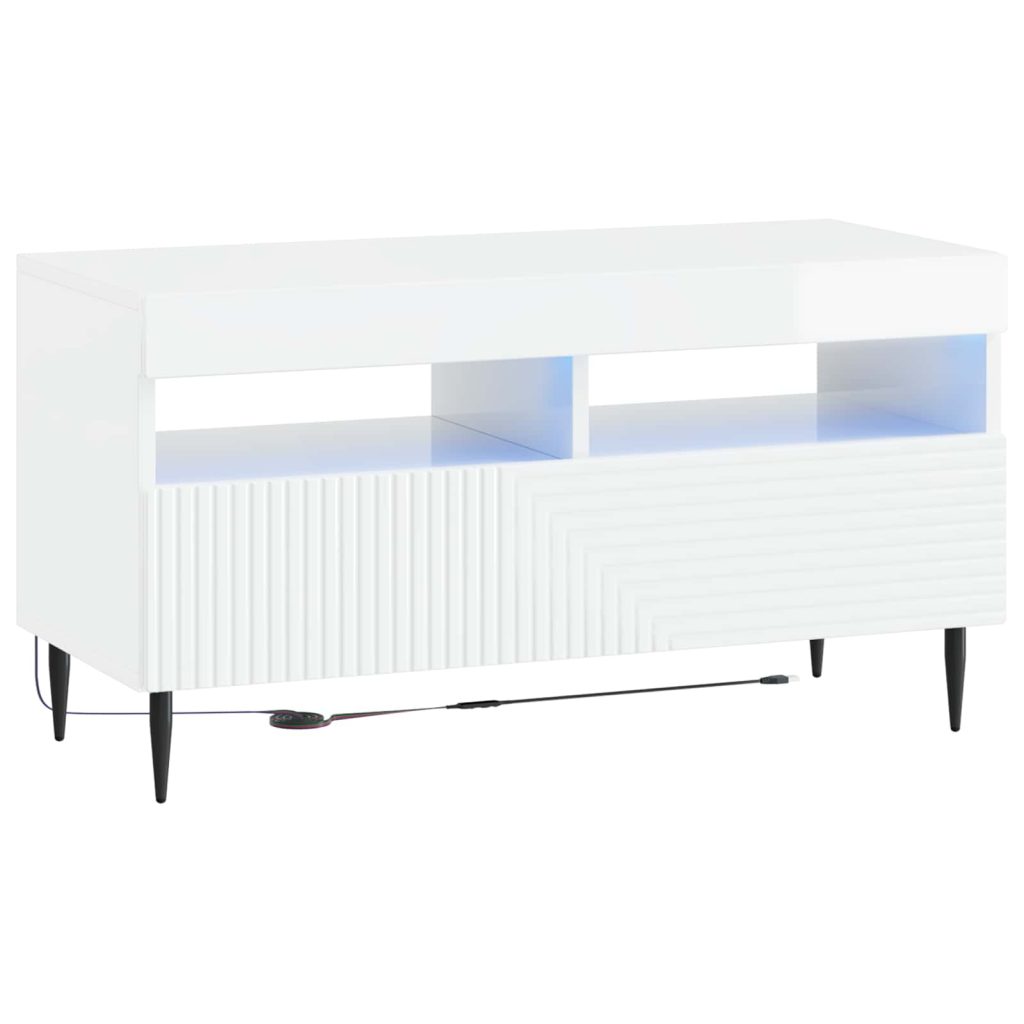 LED TV-kaappi Korkeakiiltoinen valkoinen Tekninen puu