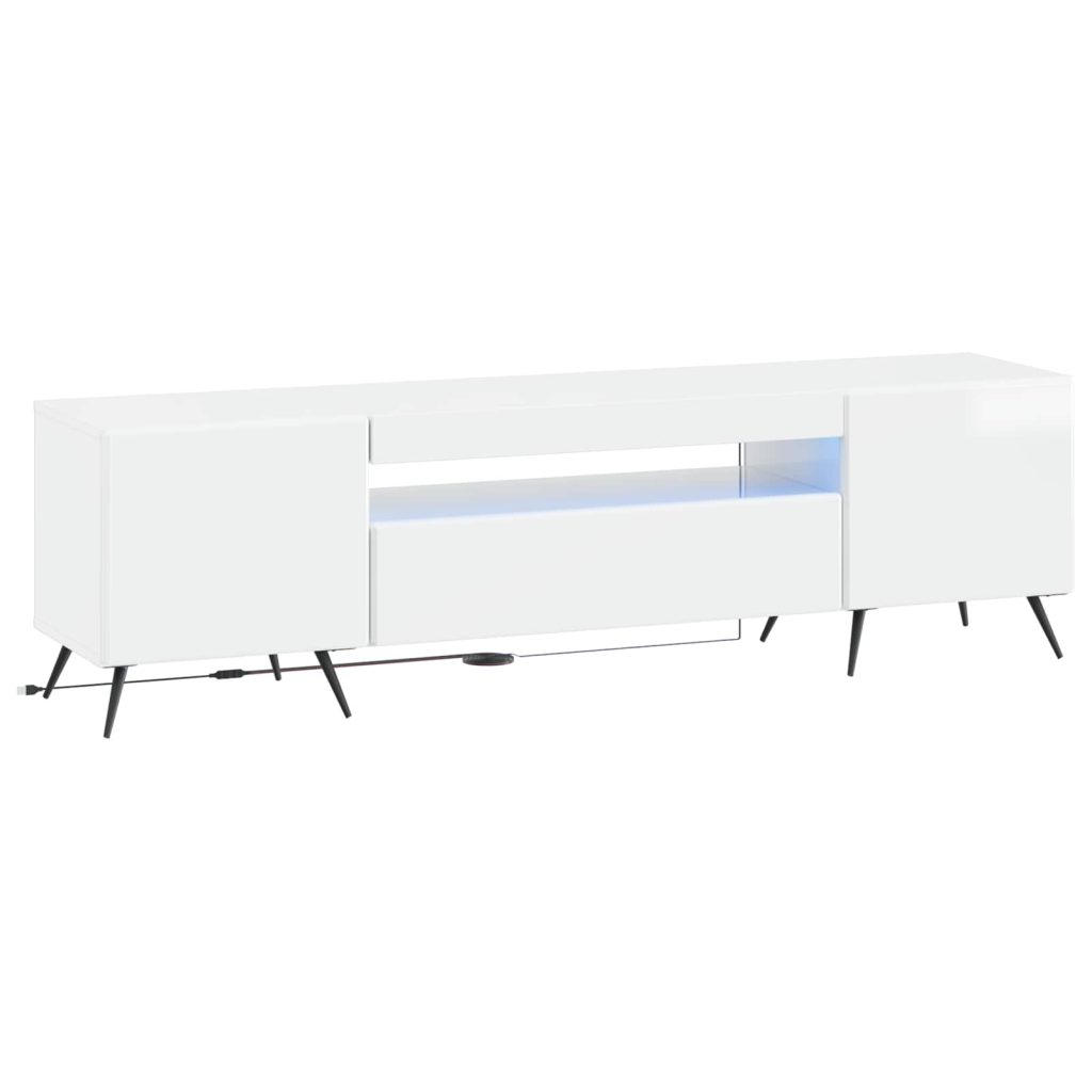 LED TV-kaappi Korkeakiiltoinen valkoinen Tekninen puu