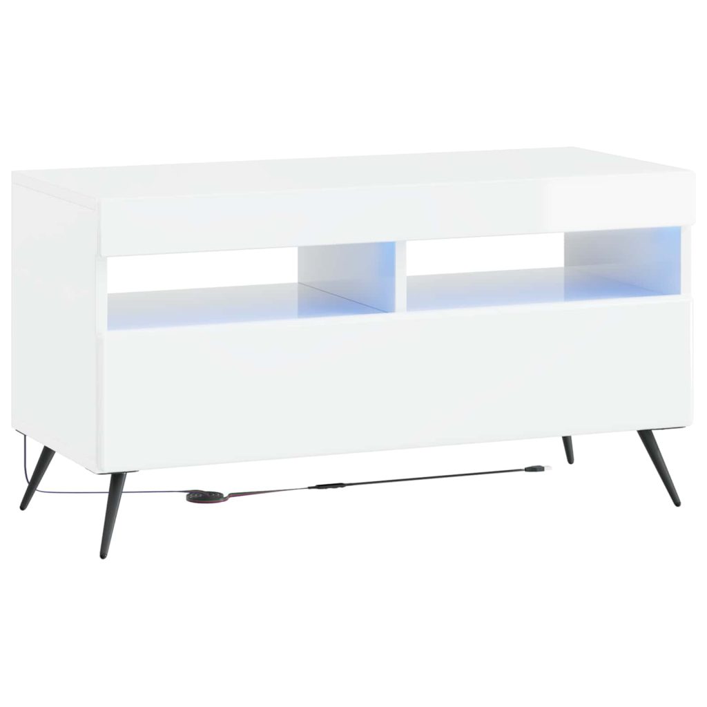 LED TV-kaappi Korkeakiiltoinen valkoinen Tekninen puu