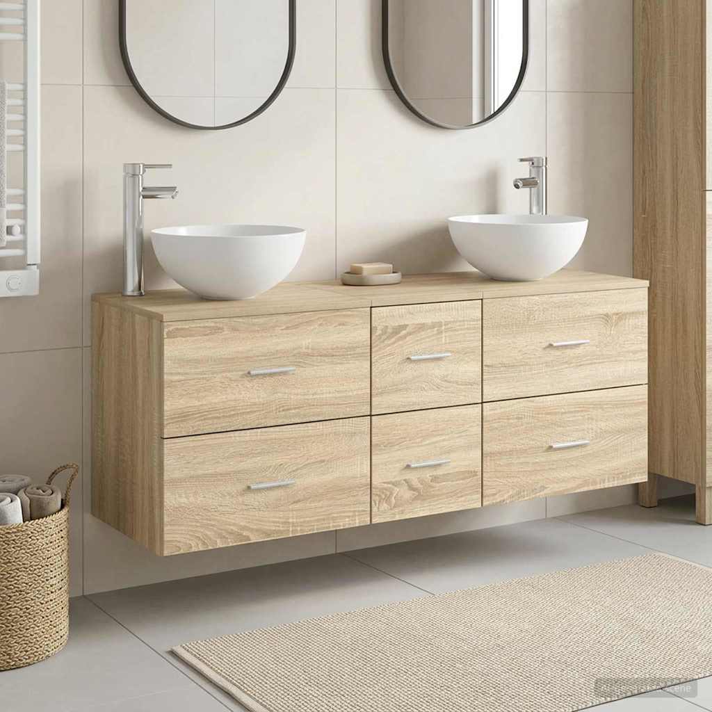 Kylpyhuoneen kaappisetti 3 kpl Sonoma-tammi 129 x 35 x 80 cm