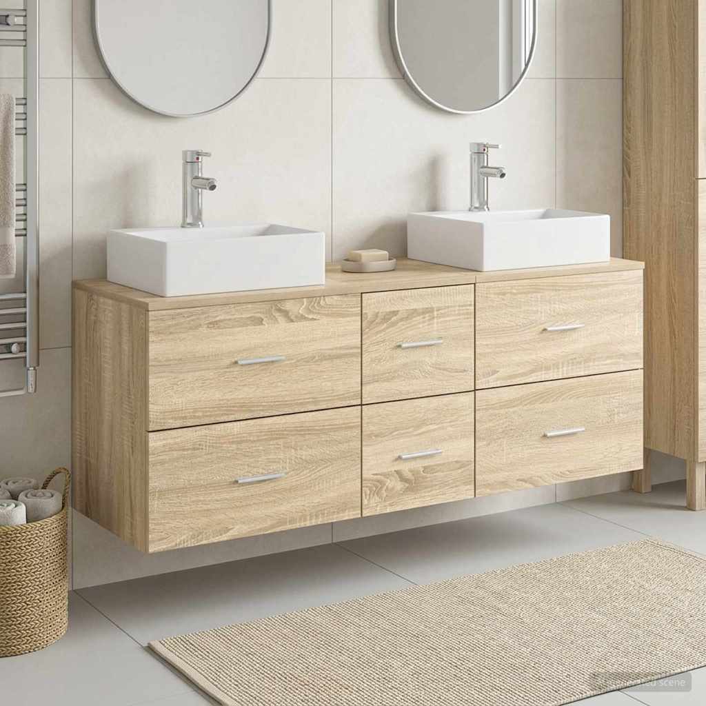 Kylpyhuoneen kaappisetti 3 kpl Sonoma-tammi 129 x 41 x 79,5 cm