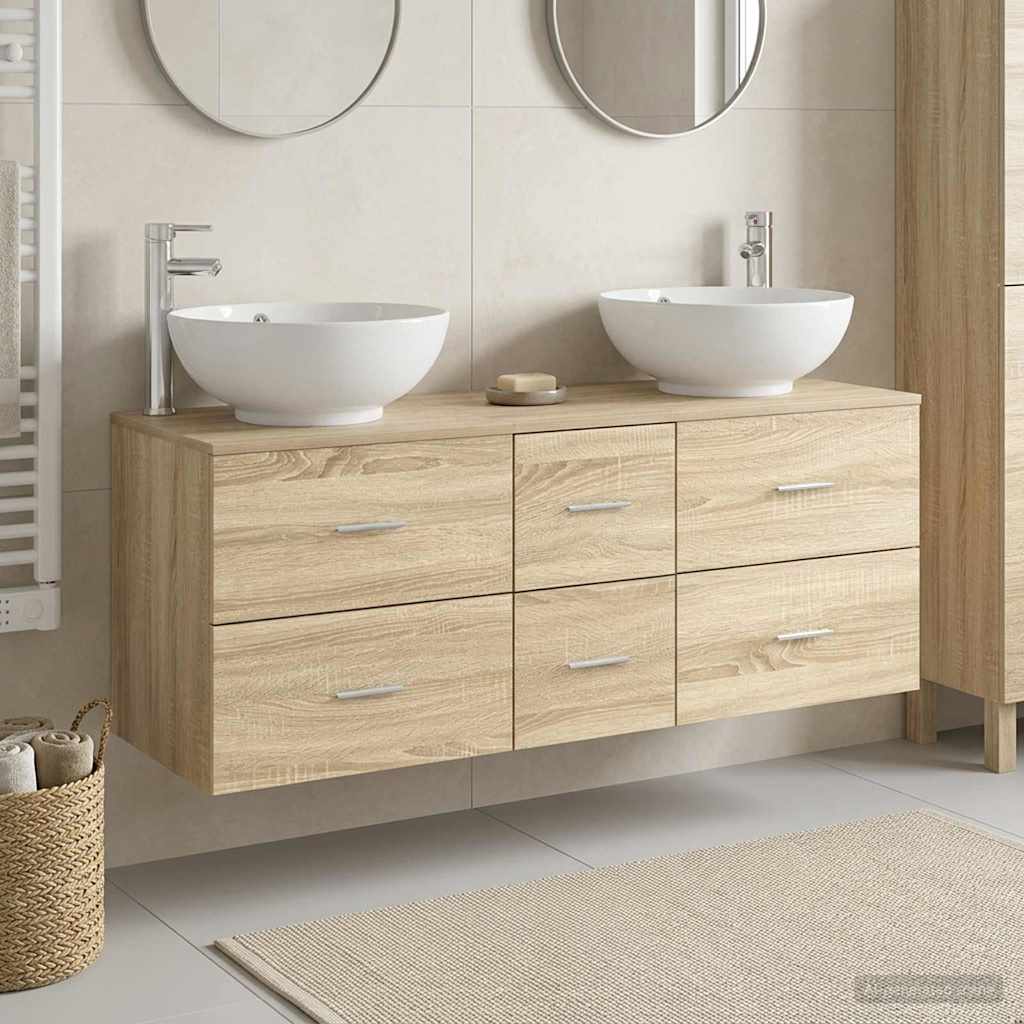 Kylpyhuonekalustesetti 3 kpl Sonoma-tammi 129 x 44,5 x 80 cm